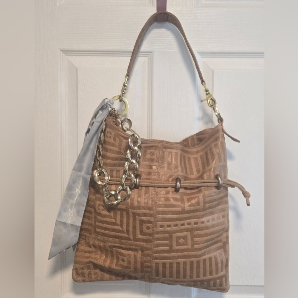Andre Oliver Brand Geometric Tan Shoulder Bag
